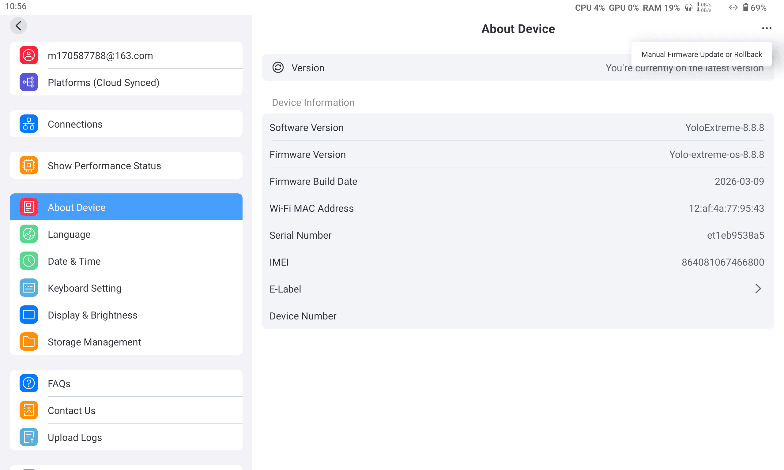 About Device - Firmware Rollback option